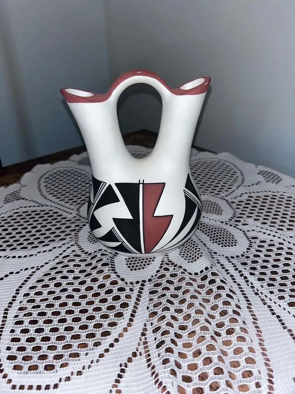 R. Vallo Native American Acoma Pueblo Hand-Painted Wedding Vase